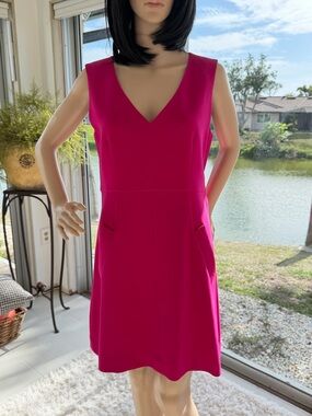 Diane Von Furstenberg Sleeveless V-Neck Mini Dress in Fuchsia
